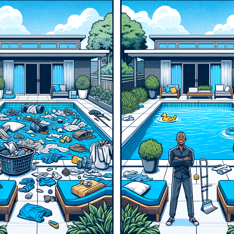 Before and after pool area cleanup transformation in Oregon